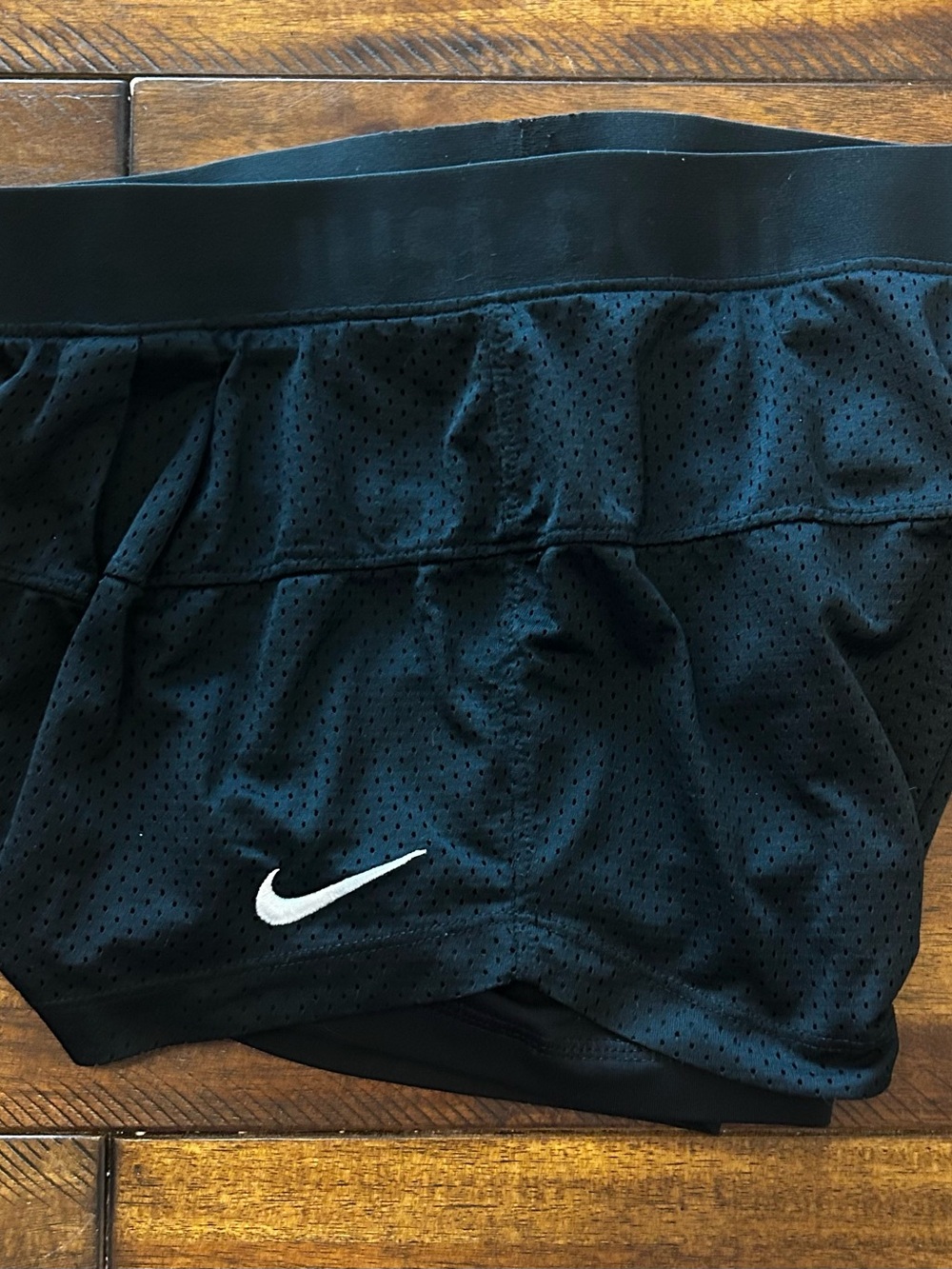 Nike Black Mesh Running Shorts with White Swoosh